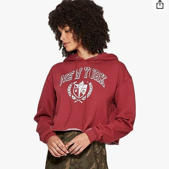 Wild Fable Maroon Cropped Hoodie New York Graphic